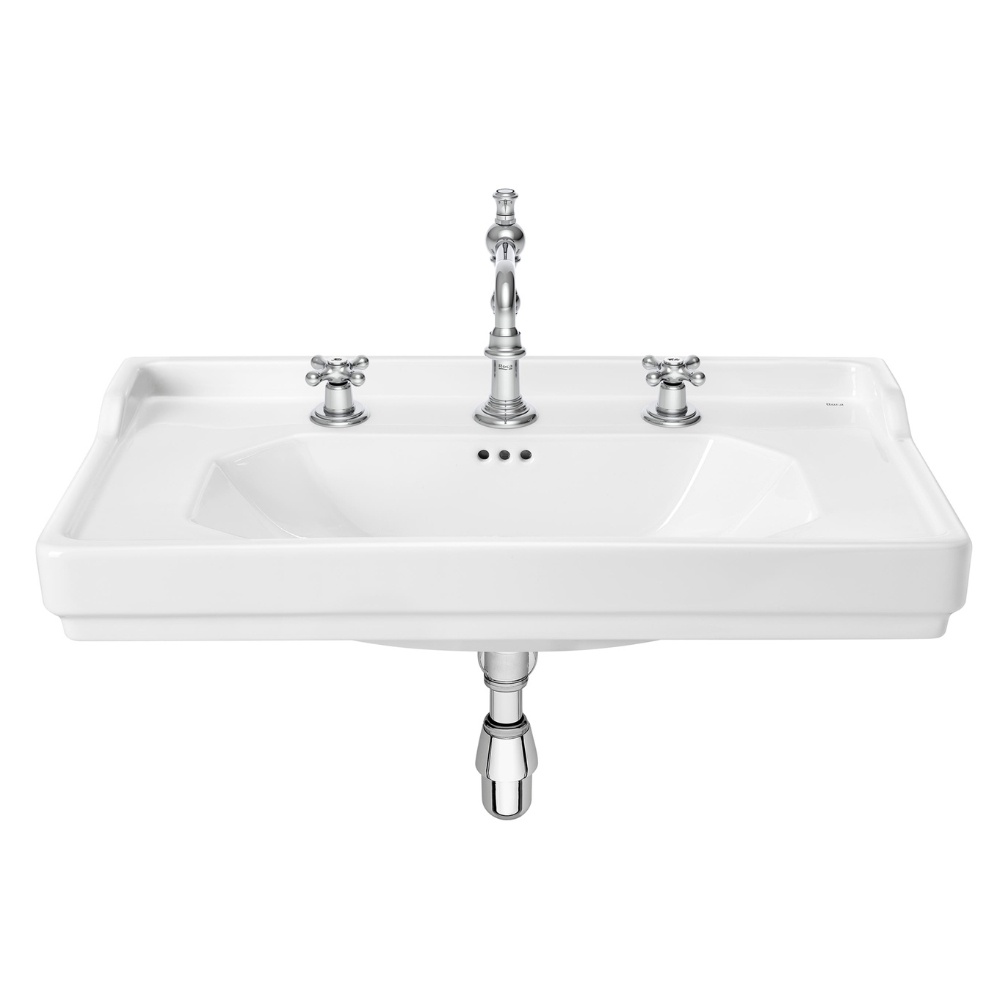 Product cut out image of the Roca Carmen 800mm 3 Tap Hole Wall-Hung Basin